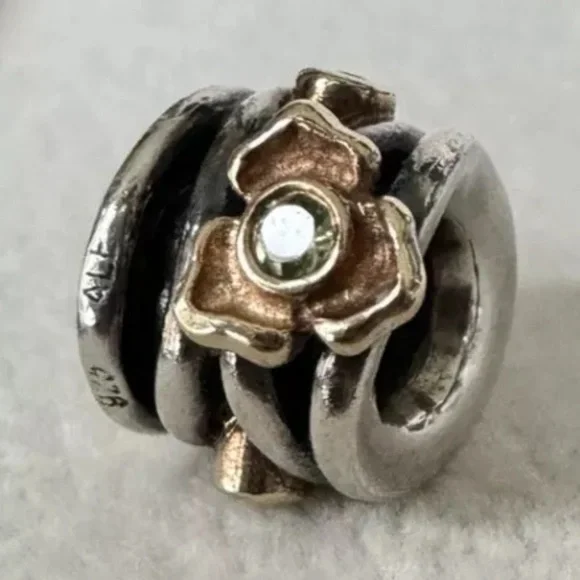 - RARE Retired Pandora 14k Gold & Sterling SilverPeridot Diamond Charm